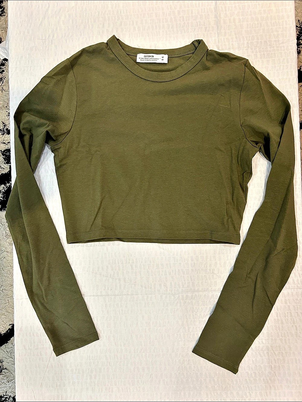 Cotton On Micro Crop Long Sleeve Green Medium